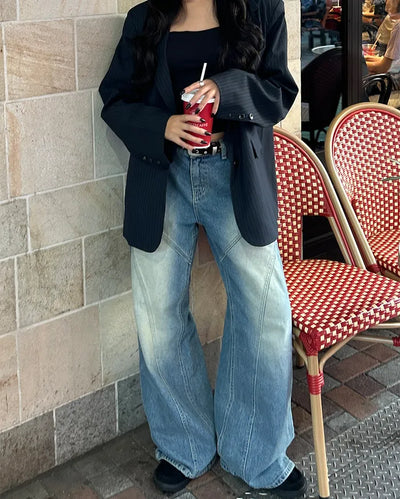 (ORIGINAL) Double Unique Seam Wide Denim Pants