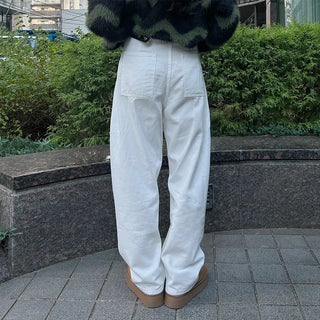 White slit denim pants