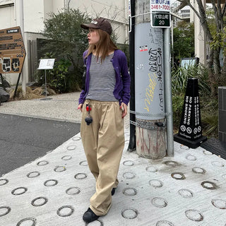 Double-pleated cotton wide-leg pants