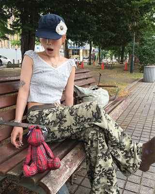 Mini Flower Cap Sleeve Semi-Cropped Top