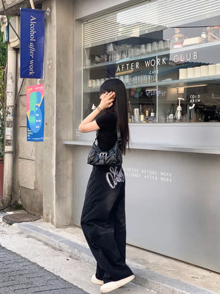 Balloon wide denim pants