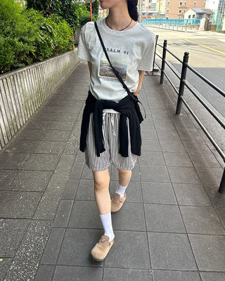Striped elastic waist shorts