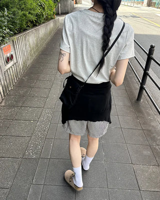 Striped elastic waist shorts