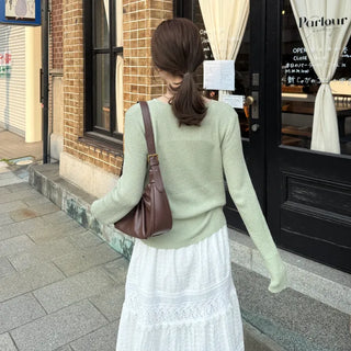 Ribbed Round Neck Slim Cardigan
