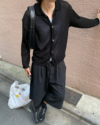 (Unisex) Pleated Cotton Half Pants