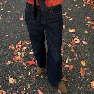Non-faded wide denim pants