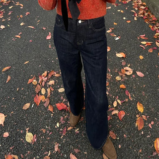Non-faded wide denim pants