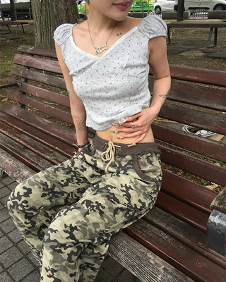 Mini Flower Cap Sleeve Semi-Cropped Top