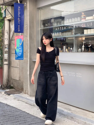 Balloon wide denim pants