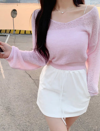 V-neck sheer knit (5 colors)