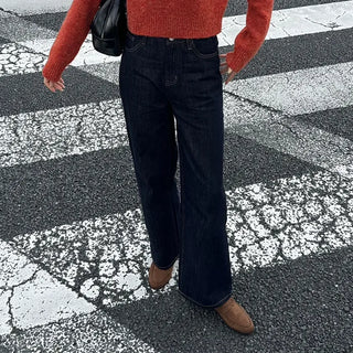 Non-faded wide denim pants