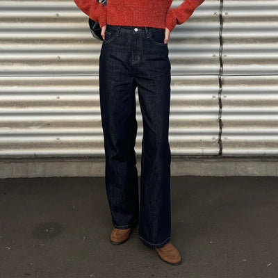 Non-faded wide denim pants
