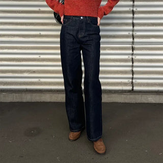 Non-faded wide denim pants