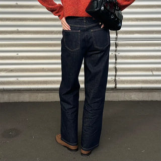 Non-faded wide denim pants