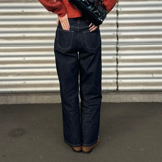 Non-faded wide denim pants