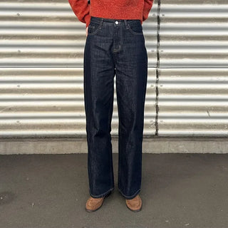 Non-faded wide denim pants