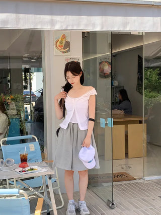 Frilled lace sleeveless blouse (2 colors)