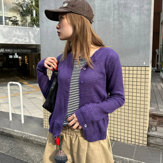 Striped U-neck long-sleeve T-shirt