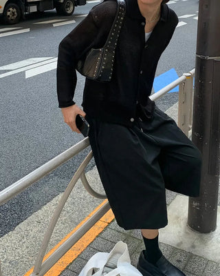 (Unisex) Pleated Cotton Half Pants