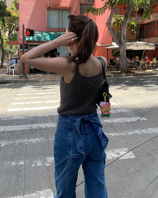 Back ribbon flared denim pants