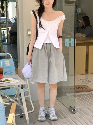Frilled lace sleeveless blouse (2 colors)