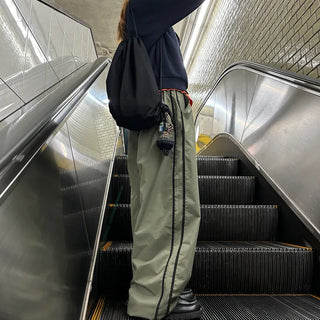 Unisex two-tone wide-leg elastic waist pants