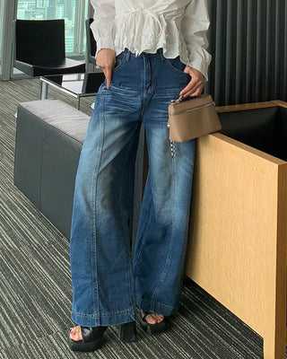 Side yoke wide denim pants