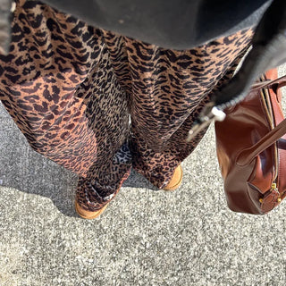 Leopard velvet elastic waist pants