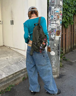 Drawstring Point Multi-Pocket Backpack