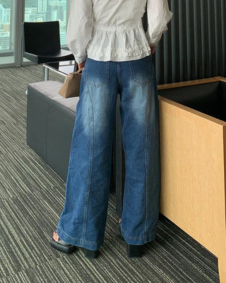 Side yoke wide denim pants
