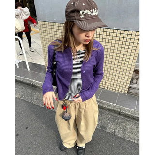Striped U-neck long-sleeve T-shirt