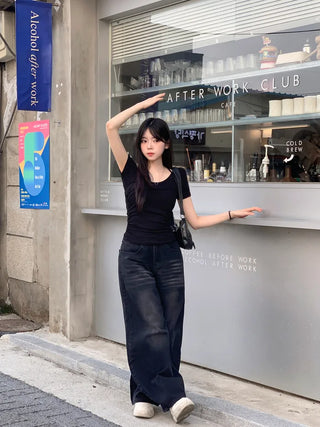 Balloon wide denim pants