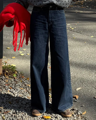 Blue denim wide-leg pants
