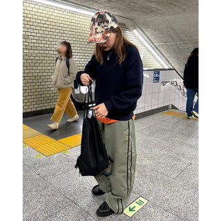 Unisex two-tone wide-leg elastic waist pants