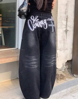 Balloon wide denim pants