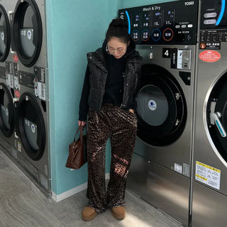 Leopard velvet elastic waist pants