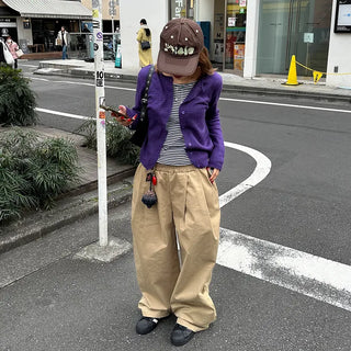 Double-pleated cotton wide-leg pants