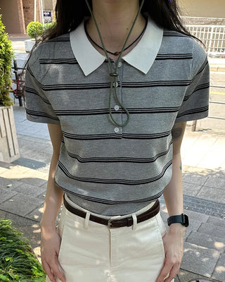 Border Color Slim Fit Short Sleeve Knit