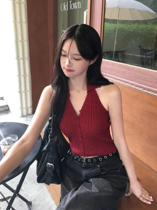 Twist knit cropped halter neck