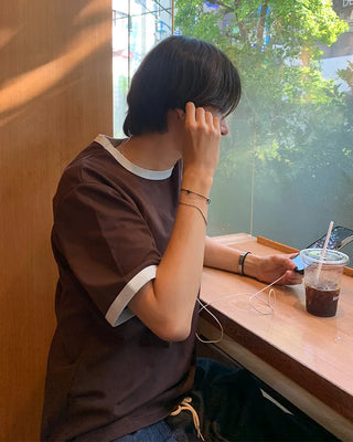 Retro-colored ringer neck T-shirt