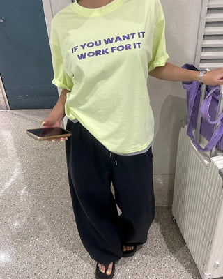 Lettering Layered Hem Half T-Shirt