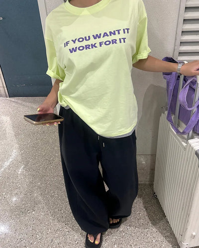 Lettering Layered Hem Half T-Shirt