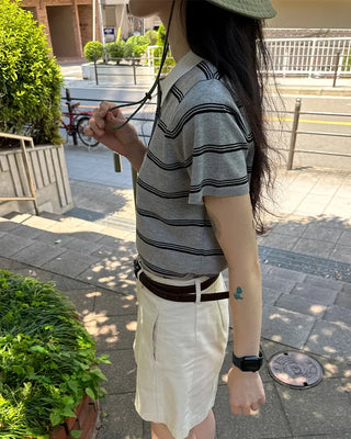 Border Color Slim Fit Short Sleeve Knit