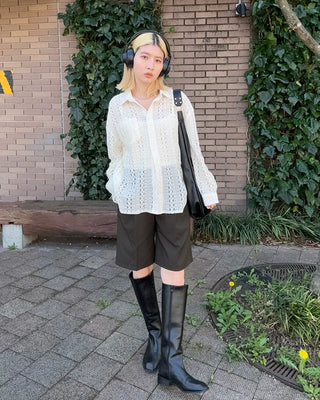 Side-seam almond-toe long boots