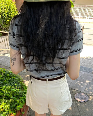 Border Color Slim Fit Short Sleeve Knit