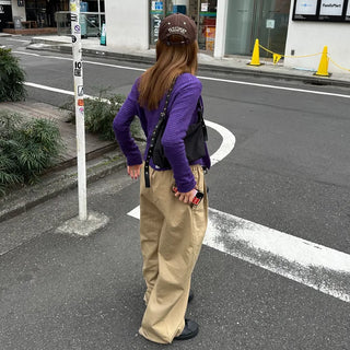 Double-pleated cotton wide-leg pants