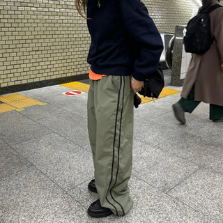 Unisex two-tone wide-leg elastic waist pants