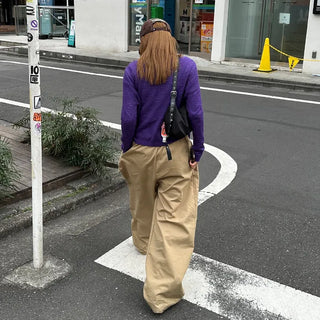 Double-pleated cotton wide-leg pants