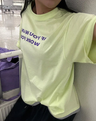 Lettering Layered Hem Half T-Shirt