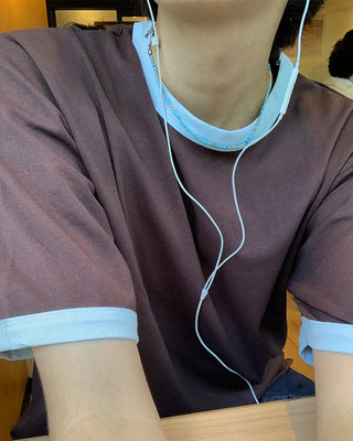 Retro-colored ringer neck T-shirt